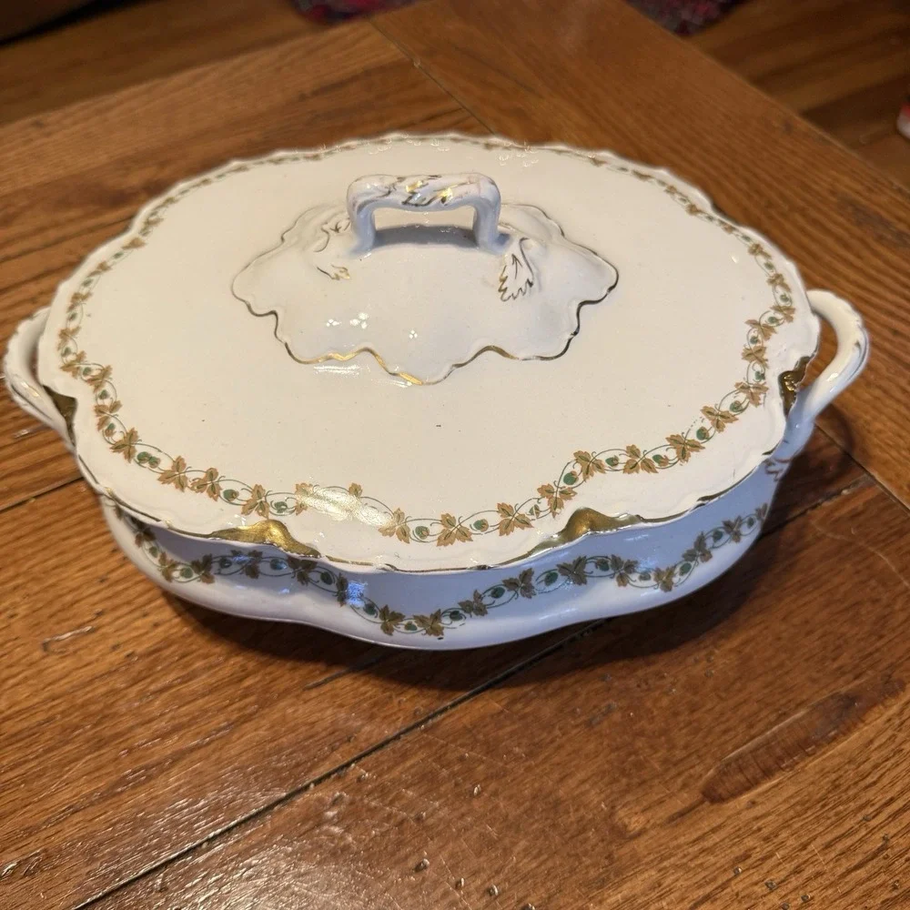 Vintage J&G Meakin Hanley England Covered Serving Dish With Gold Gilt & Floral D